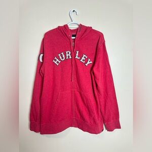 Hurley Crimson Red Full Zip Hoodie Men’s XL Logo Spellout Sweatshirt